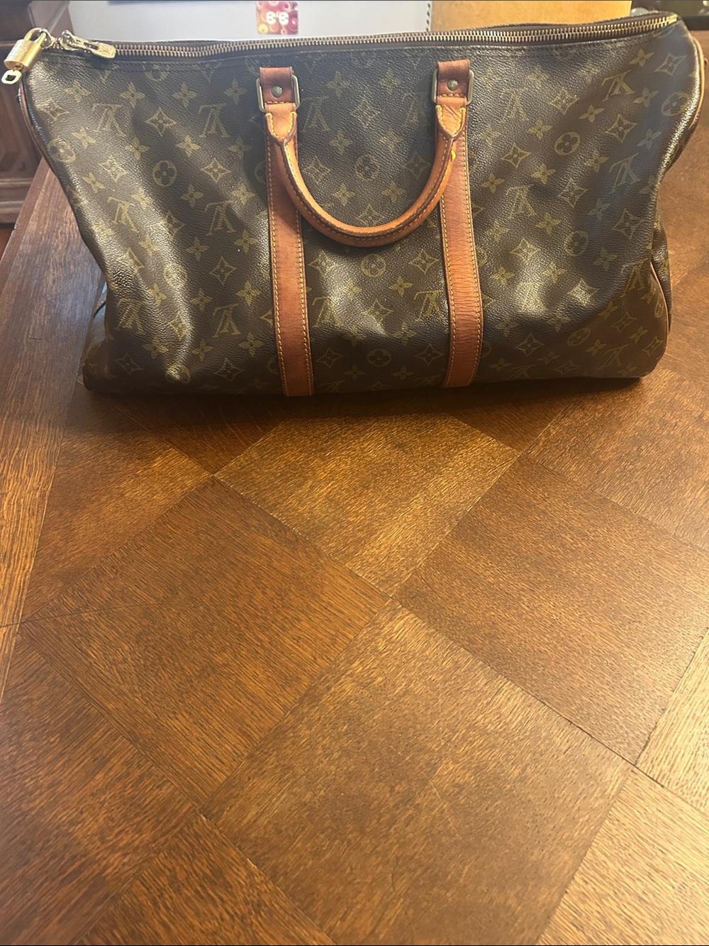 Louis Vuitton Brown Monogram Travel Duffel with Tan/brown trim
